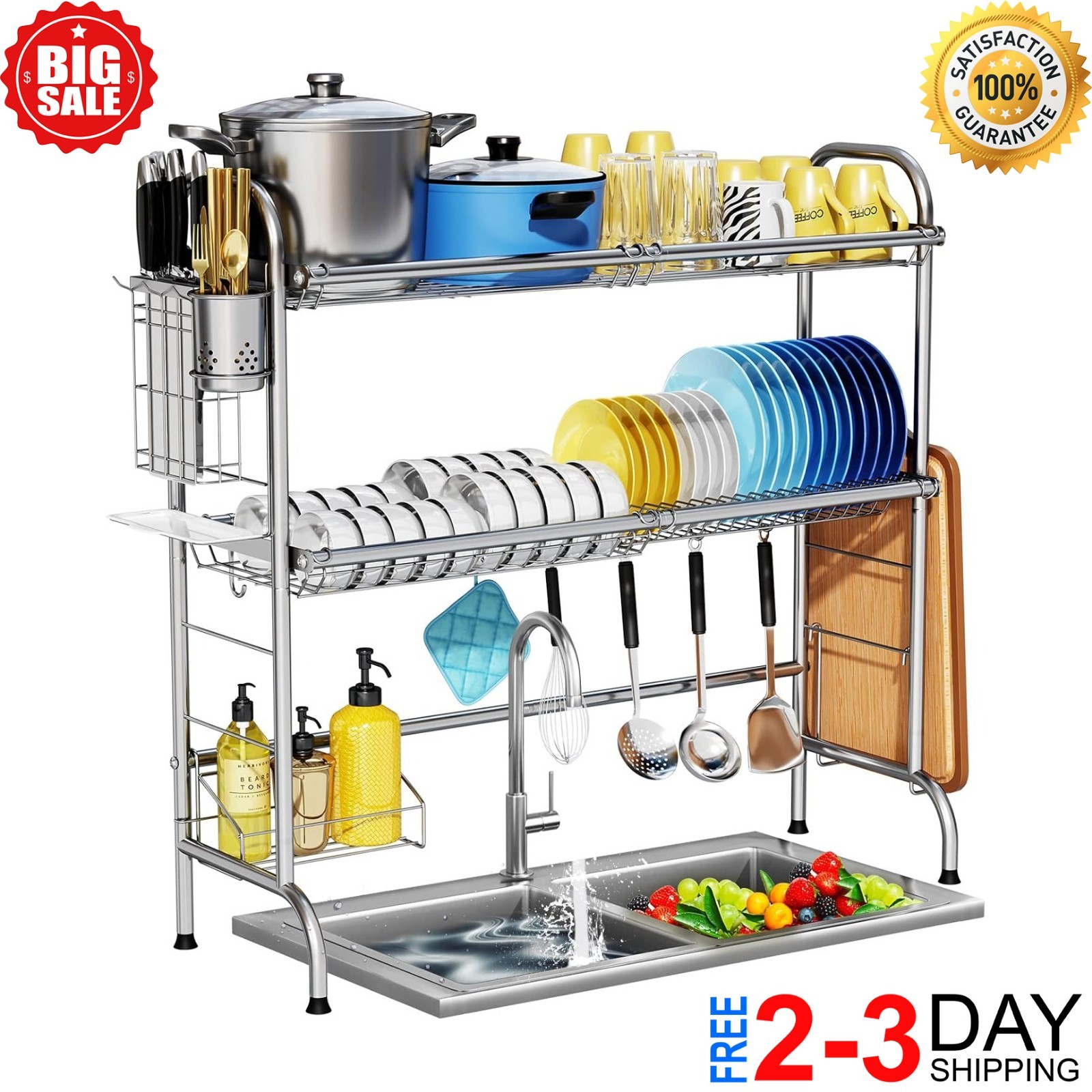 Escurridor De Platos Trastes Cubiertos Para Fregadero Acero Inoxidable Cocina