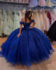 Princess Royal Blue Quinceanera Dresses Off the Shoulder Sweet 15 16 Prom Party