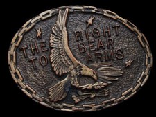 KF03112 COOL VINTAGE 1970s  THE RIGHT TO BEAR ARMS  BRASSTONE BELT BUCKLE