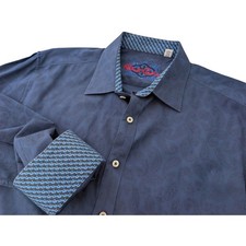 Robert Graham Mens XL Navy Blue Paisley Jacquard Button Down Shirt Classic Fit