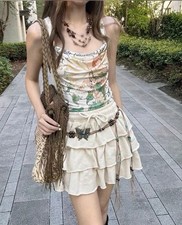 Fairy Grunge White Tiered Skirt 3 Tiers 2000s Y2K Heisei Used 14Y JAPAN