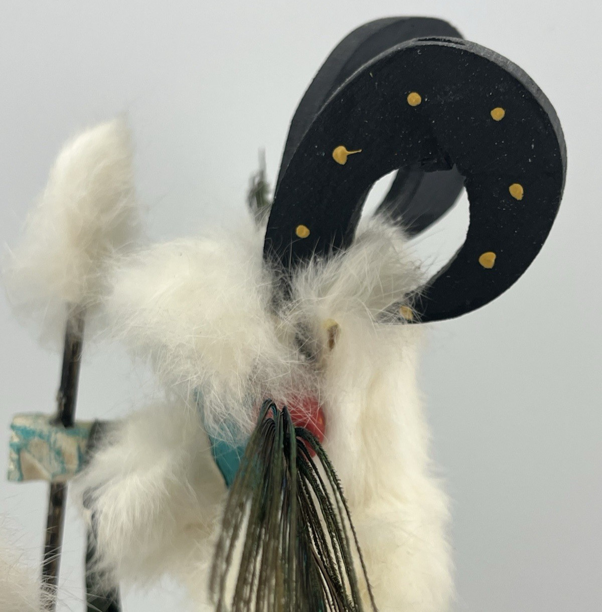 Ram (“Pang”) Kachina Doll with Peacock Feathers – Navajo Indian-made – 13½” tall