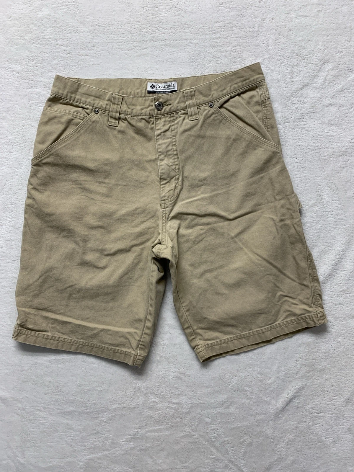 Columbia Carpenter Hiking Shorts Mens 32 Beige Khaki Denim