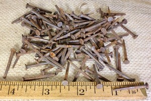 1” Old Square Nails 100 Real 1850’s Vintage Rusty Patina 5/32” Round Head Brads
