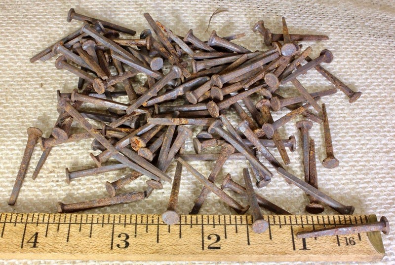 1” Old Square Nails 100 Real 1850’s Vintage Rusty Patina 5/32” Round Head Brads