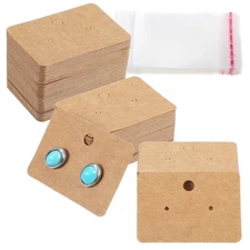 100PCS Earring Holder Cards With 100PCS Self-Seal Bags, 3 Holes Hanging Earri...