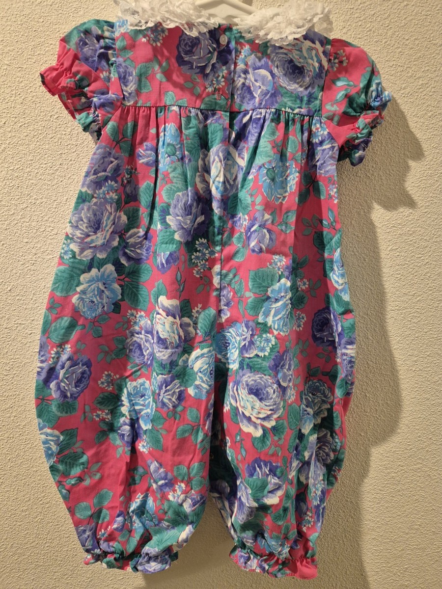 VTG 90s JO LENE Girls Floral Romper W/Lace 18/L View 6