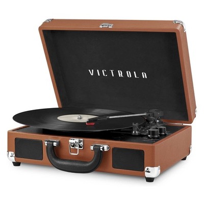 Victrola Journey Bluetooth Portable Suitcase Record Player 3 Speed Cognac