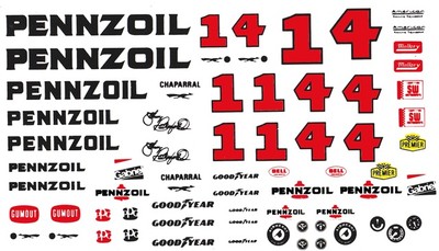 #4 Johnny Rutherford Pennzoil Chaparral 1/64th Scale Slot Car Waterslide Decals