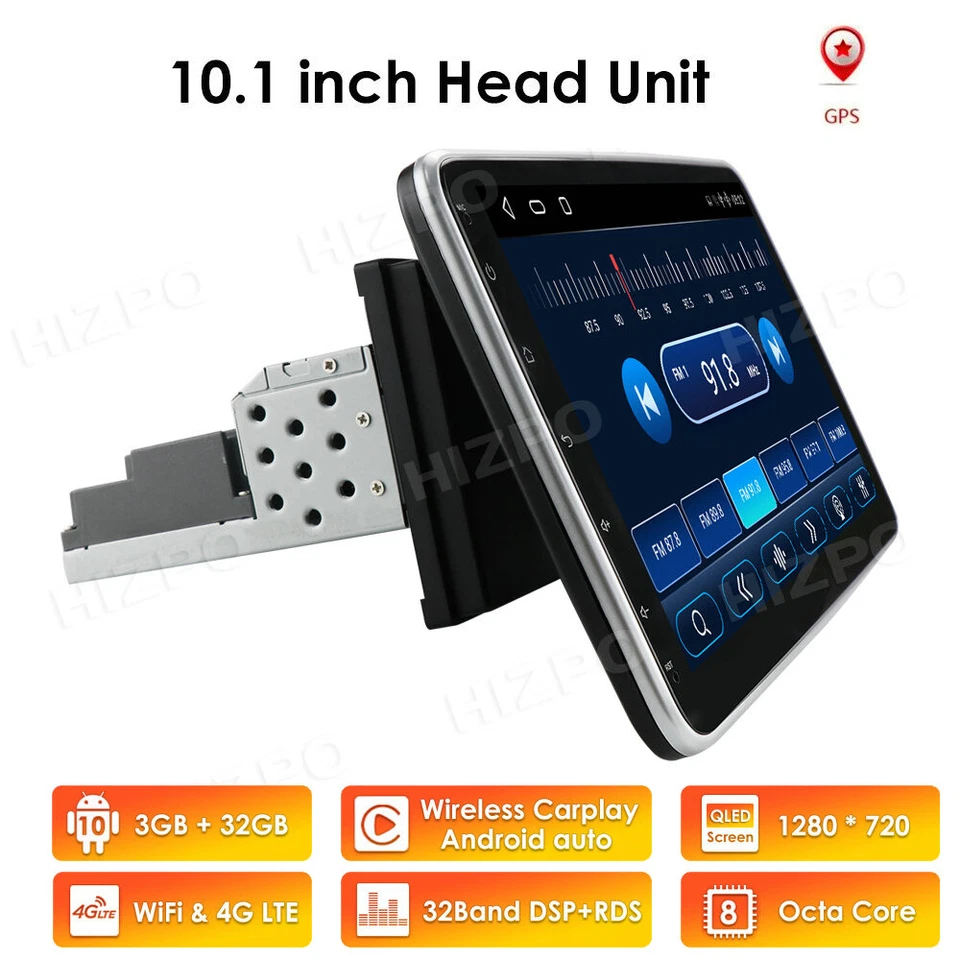 Single 1DIN Rotatable 10.1'' Android 10 Car Stereo Radio GPS Wifi 3+32GB DSP RDS - Image 2 of 4