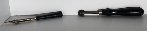 Vintage Wooden Handled Tracing Wheel And Leather Hole Punch