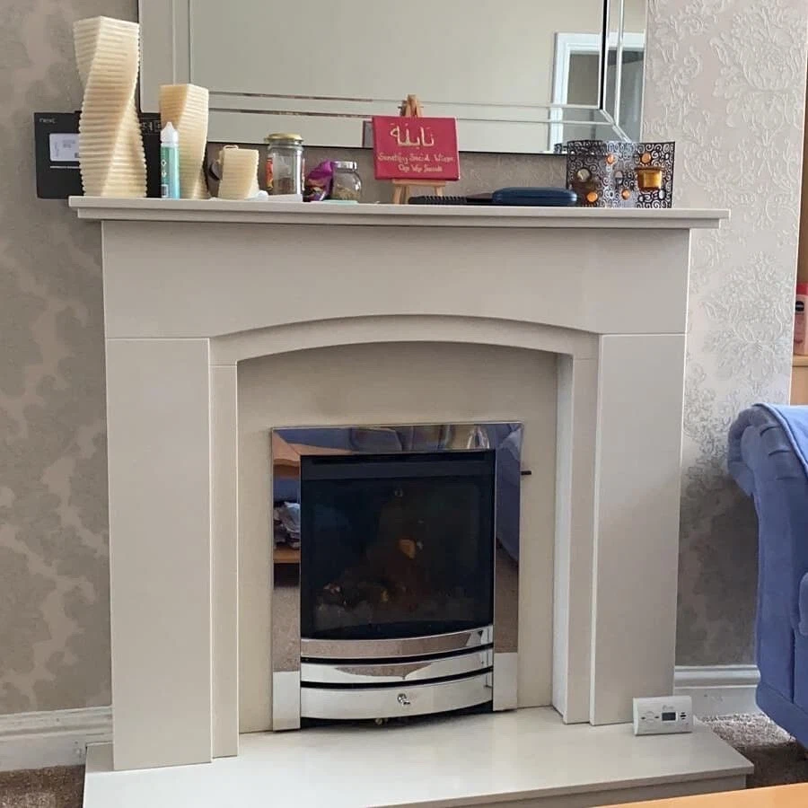 Leon 48 Inch Marble Fireplace in Pale Marfil Marble Surround | eBay