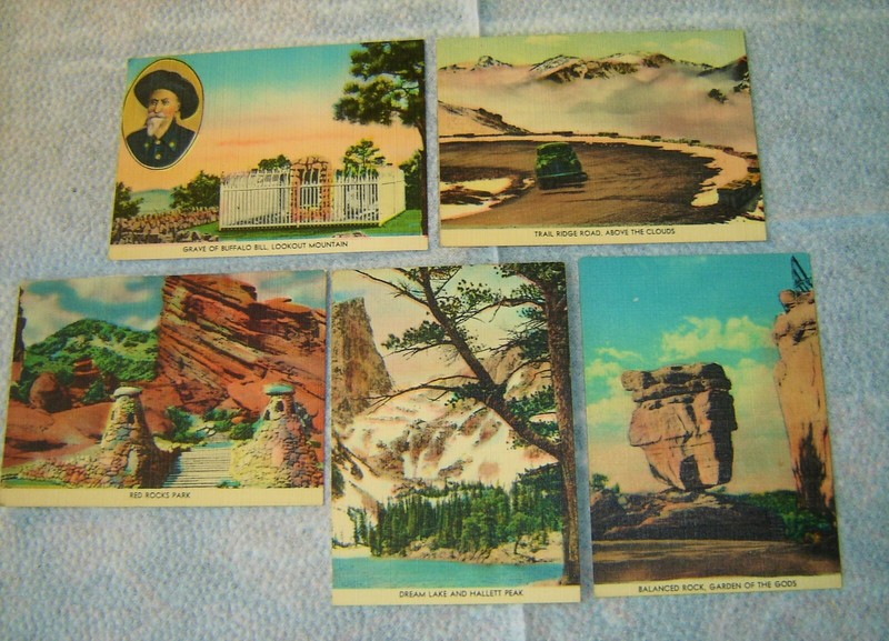 Ten miniature (3-3/8 x2-3/8) 1930's tourist photos: Colorado/Buffalo Bill grave