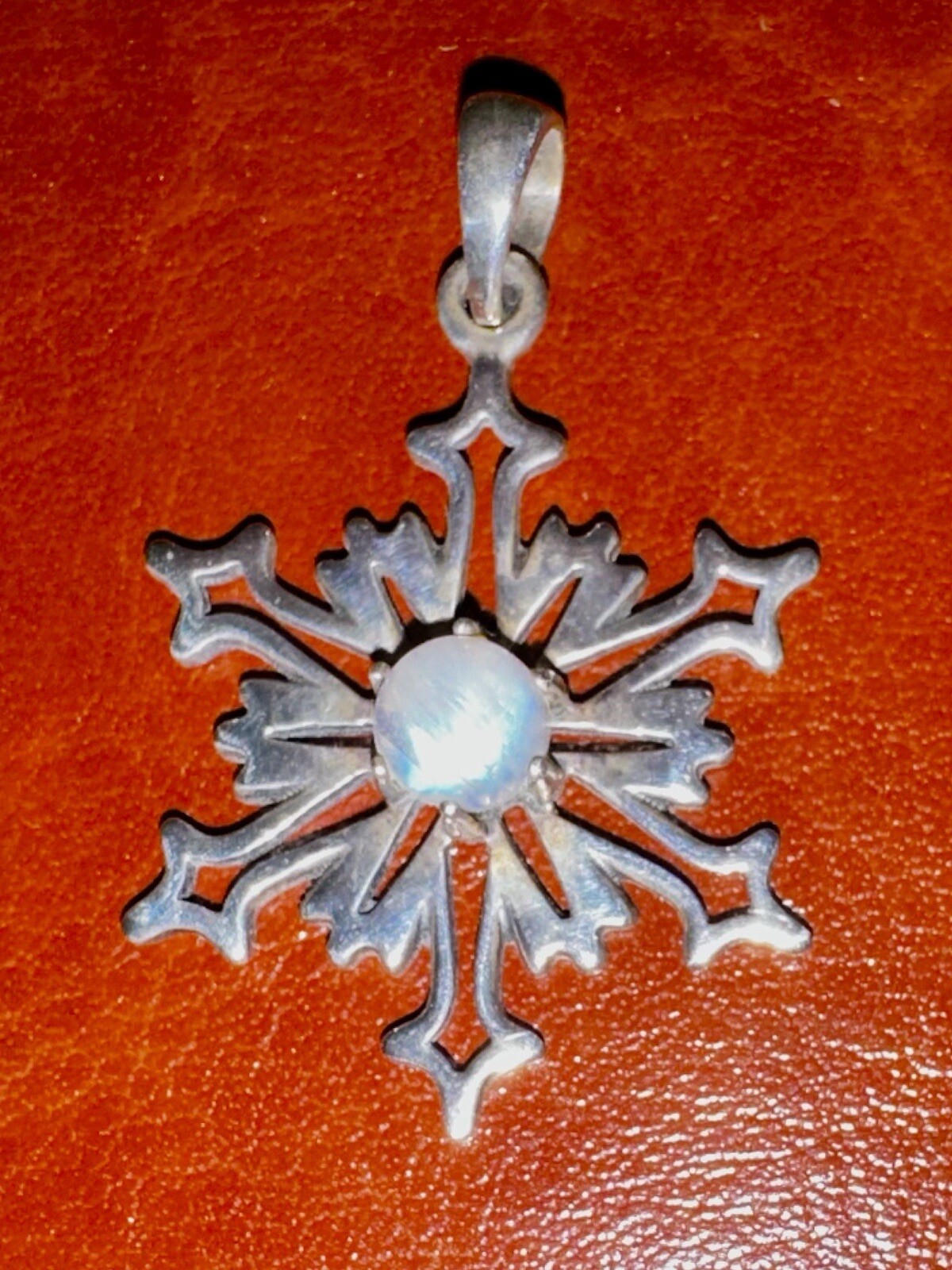 Solid Sterling Silver Snowflake Pendant With Moon… - image 3