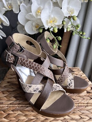 Michael Kors Schuhe Plateau Holz Keilabsatz Sandalen Schlangenmuster Leder US 9,5 UK 7,5