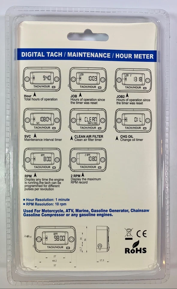 Tacómetro Tacómetro/Medidor de horas Monitor Tiempo de funcionamiento Máximo RPM Universal Todo Motor Foto 3 de 4
