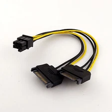 1pcs Dual SATA 15 Pin Male to PCI-E 6 Pin Female Video Card Power Adapter Cable