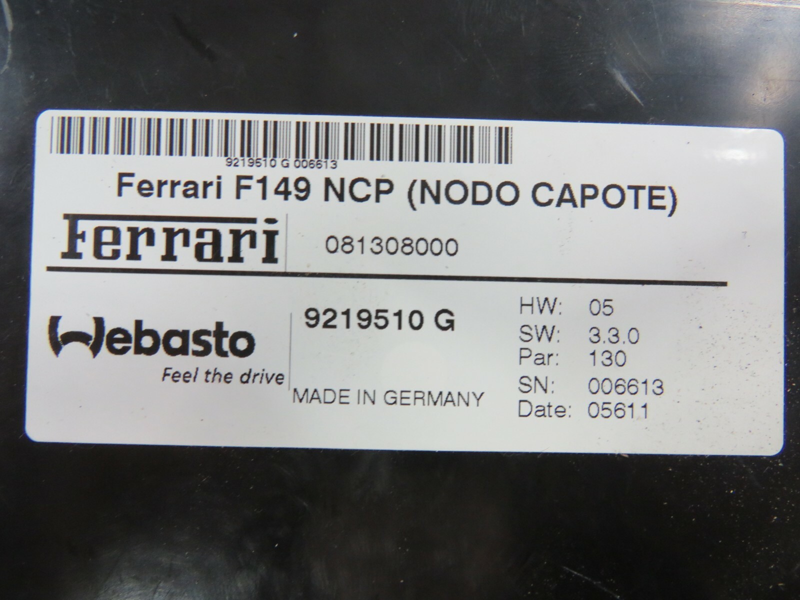 Ferrari California, Convertible Capote Control Unit, Used, P/N 81308000