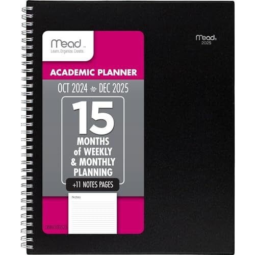 2025 Planner, Weekly & Calendar Year: Oct 2024—Dec 2025 Large - Black Planner