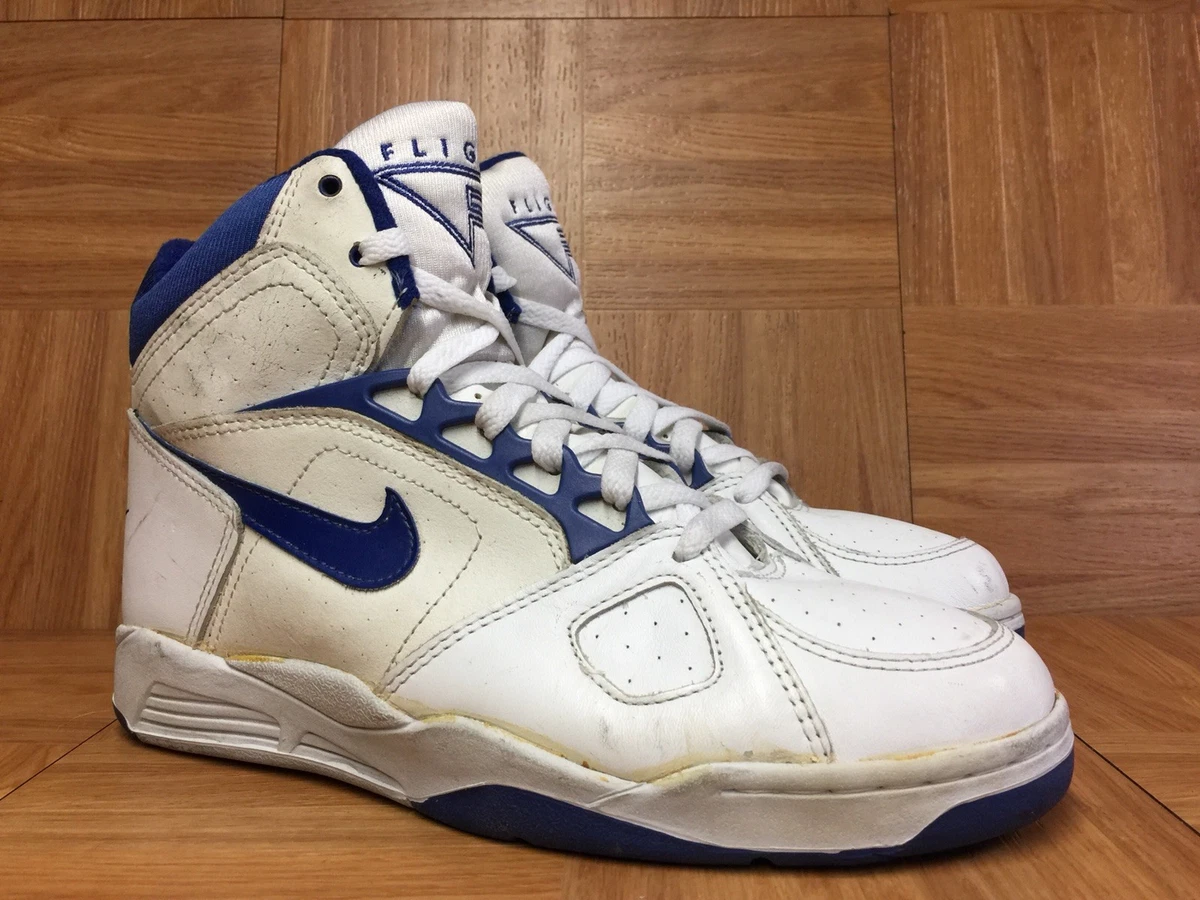 VNTG🔥 Nike Air Flight ‘91 Hi Tp Basketball 9 White Leather ROYAL Original  1991