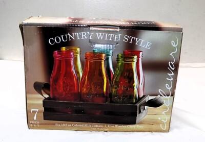 Circleware Country  Dairy  Glass Milk Bottles, Set of 6, 10.5 Ounce NEW Glasses