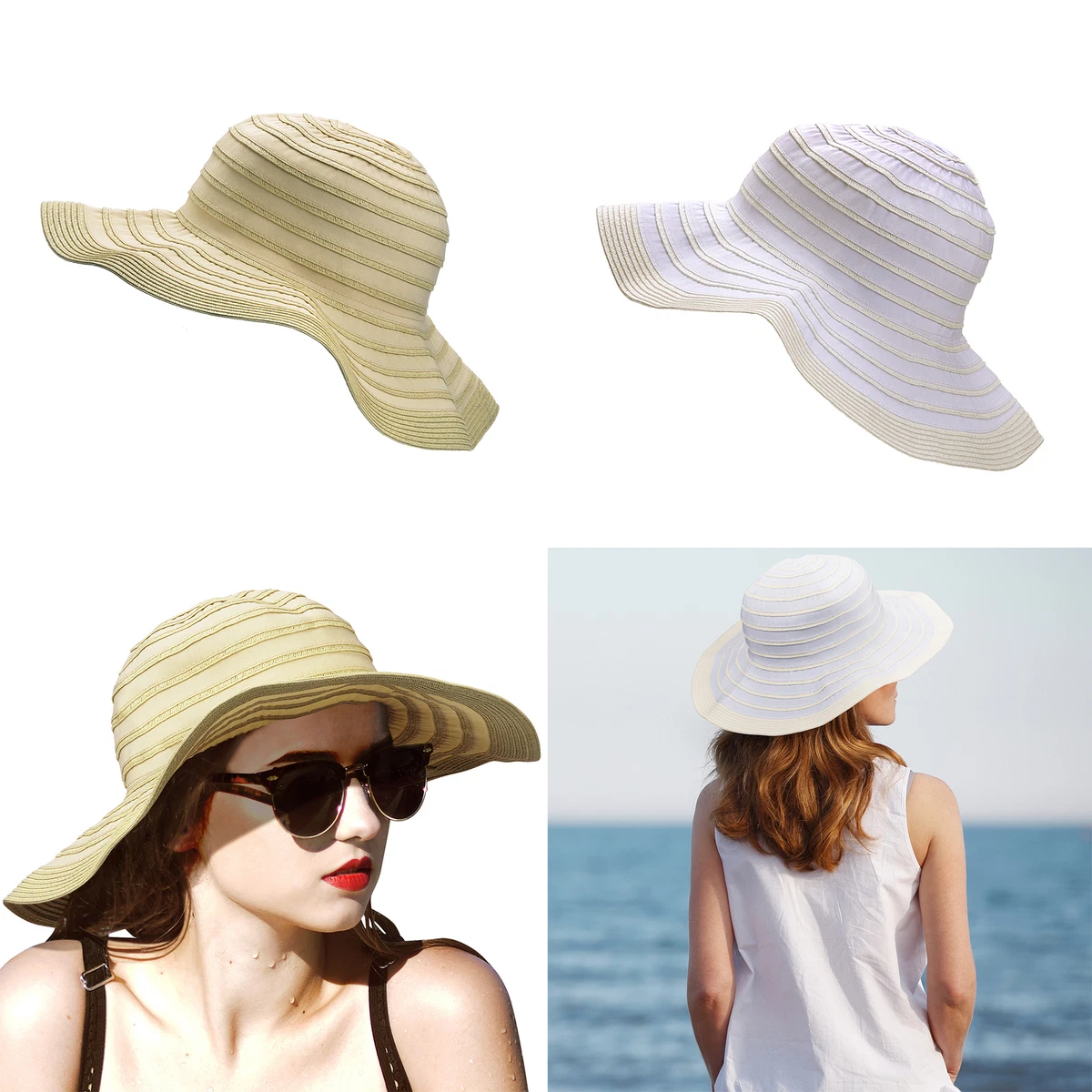 Summer Autumn Floppy Straw Hat Women Ladies Wide Brim Beach Hat Sun Foldable  Cap