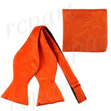 New men's self tie free style bowtie set paisley polyester formal wedding orange