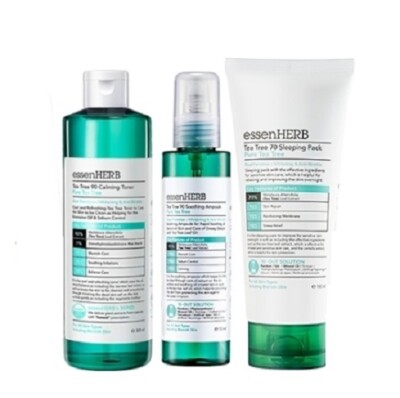 Essenherb Teatree 90 Calming Toner Ampoule Sleeping pack 3pcs set Soothing Acne