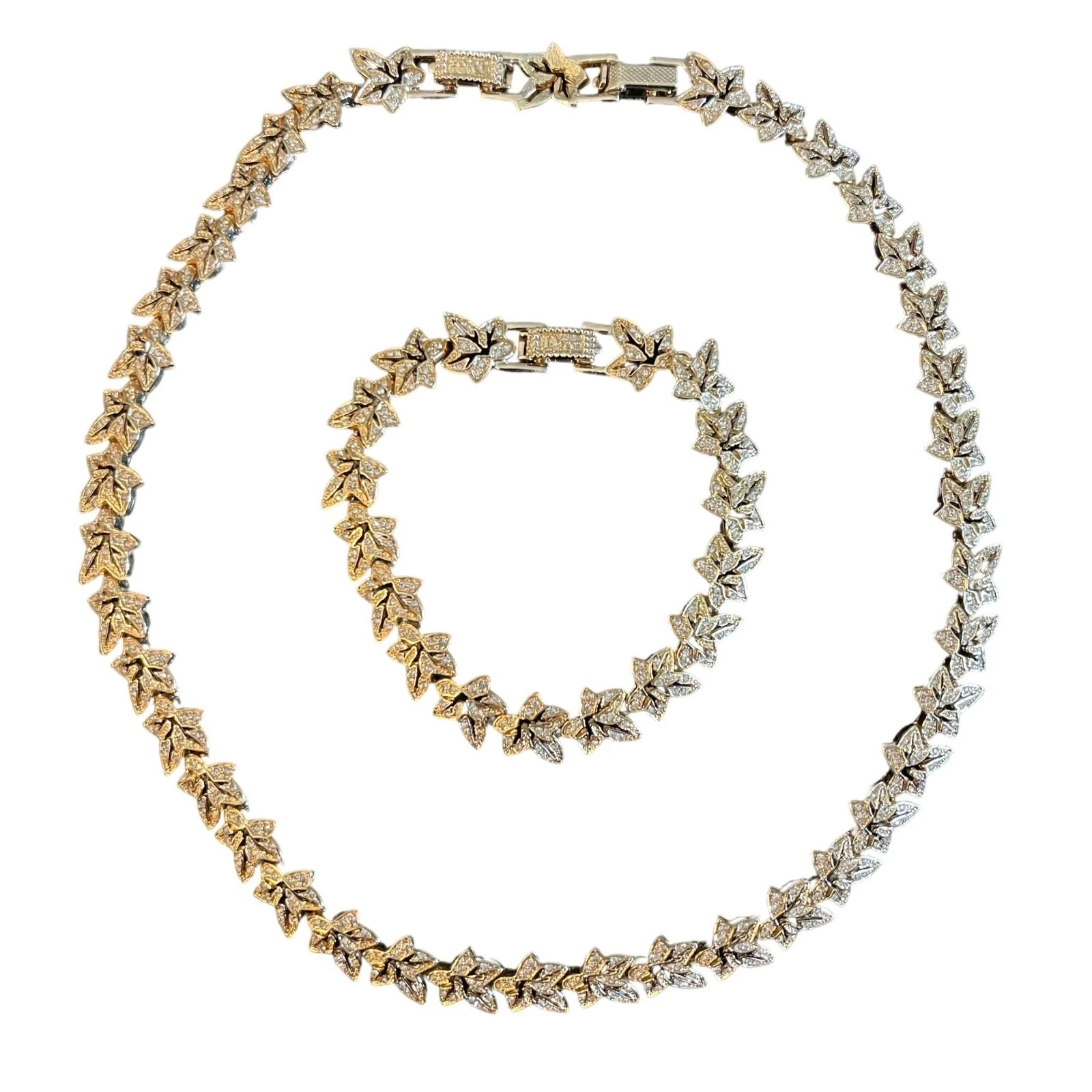 Ensemble collier et bracelet feuilles d'érable vintage plaqué or Christian Dior rare