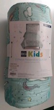 Pastel/Blue Unicorn  Rainbows 2-Pc Twin 100 Cotton Bed Set New In Package