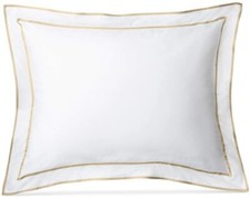 Ralph Lauren Standard Sham Spencer Sateen Border White/Wheat Cotton MSRP 120