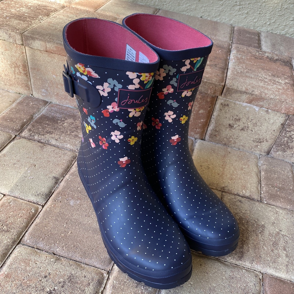 Joules Womens Molly Welly Navy Blue Floral Polka Dot Rainboots Size US 11  (UK9)