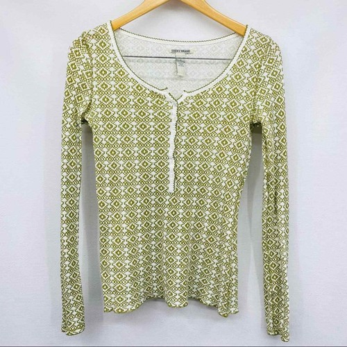 White Patterned Henley Thermal Top 
