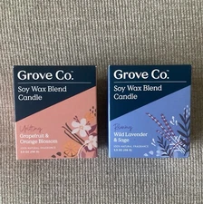 NEW Grove Co. Set of 2 Soy Wax Blend Candles-Grapefruit & Lavender 100% Natural
