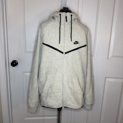 Nike Tech Fleece Sherpa Windrunner Full Zip Jacket Hooded Cream Mens L