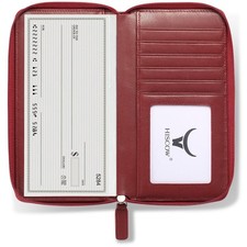 Zippered Checkbook Cover  Card Holder with Divider - Italian Calfskin Wine ...