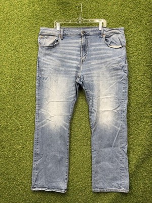 American Eagle Jeans Mens 42x32 Blue Denim Relaxed Straight Airflex + Whiskered