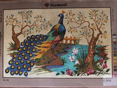 Printed needlepoint Tapestry Peacock Canvas Only  60x85 Cm Gobelin L Cm