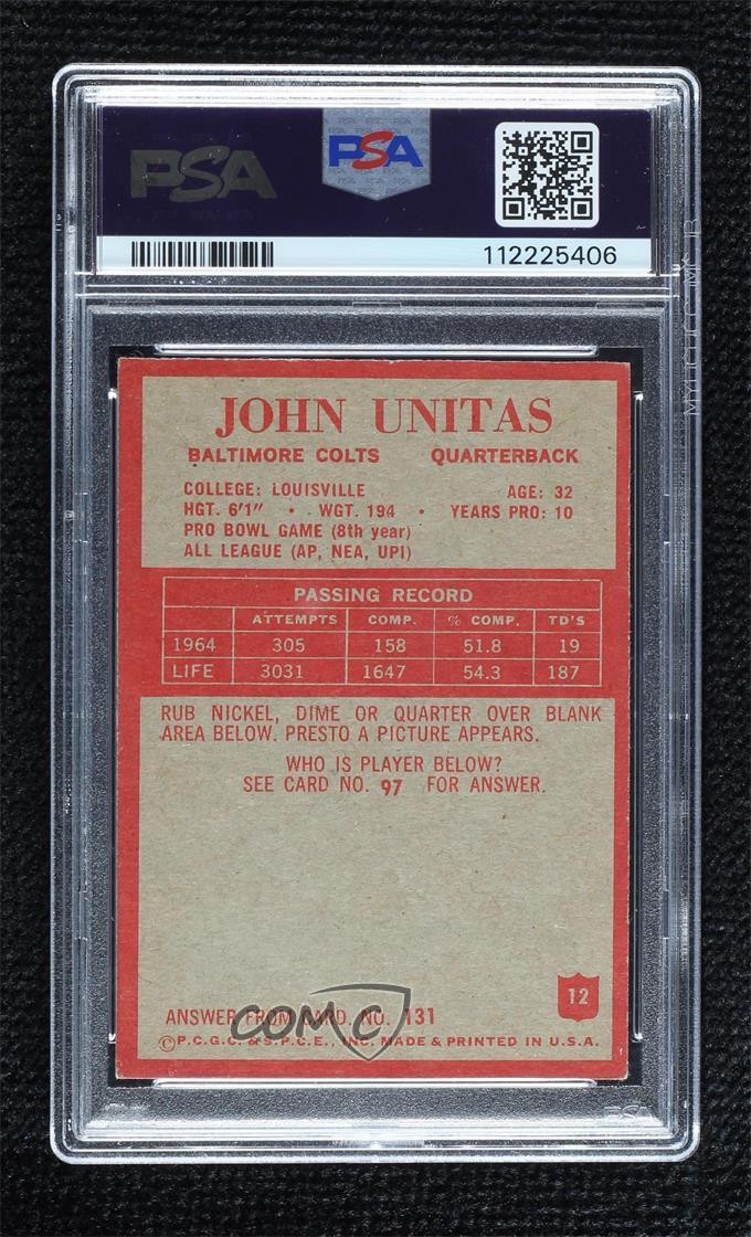 1965 Philadelphia Johnny Unitas #12 PSA 5 HOF 07qw view 2