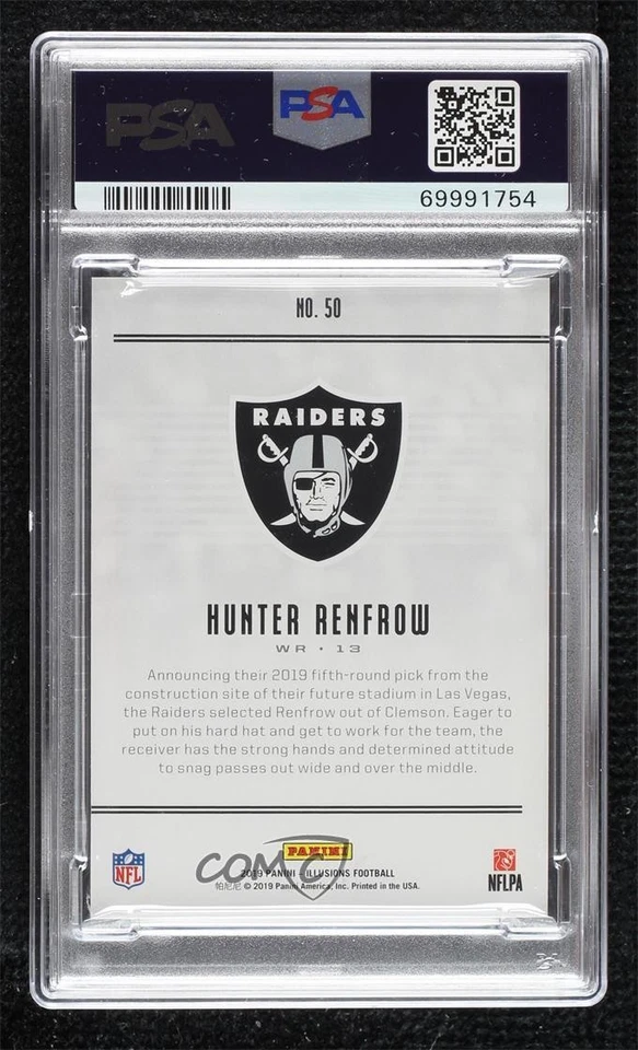 2019 Panini Illusions Black /25 Hunter Renfrow #50 PSA 10 GEM MT Rookie RC - Image 2 of 2