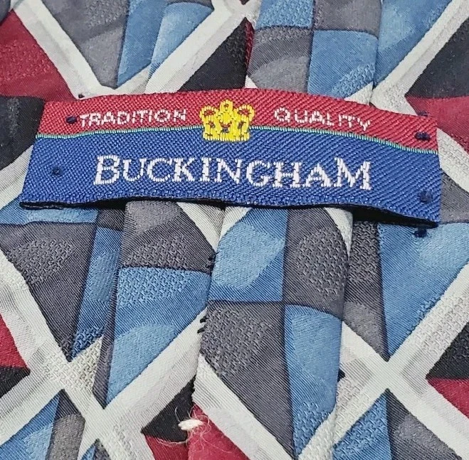 Corbata Buckingham azul y rojo patrón geométrico para hombre 55x3,75" Foto 3 de 4