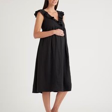NWT Quince Women's Black Organic Cotton Gauze Maternity Ruffle Front Dress S