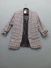 Candies Women's Blazer Size 2XL Black and White Plaid Open Front