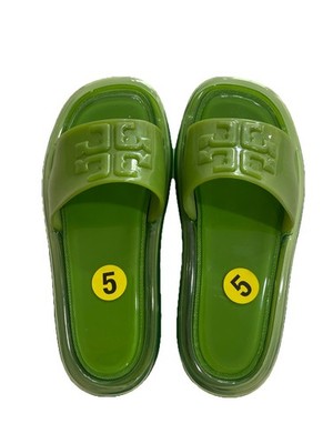 Tory Burch Bubble Jelly Double T Sport Slide Sandal Green Size 5
