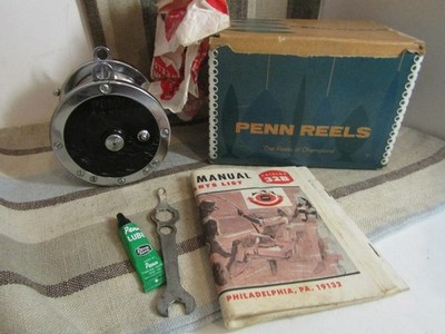 Vintage Penn 113 4/0 Senator Conventional Fishing Reel Black USA,Box & Manual~EX