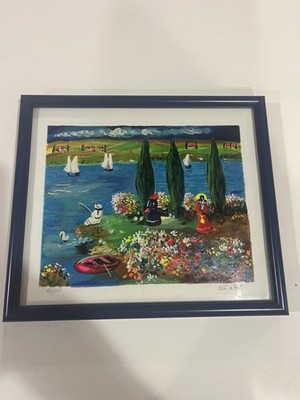 Framed Shlomo Alter By The River Signed And Numbered 