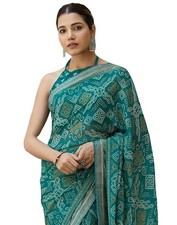 Women's Georgette Bandhani Printed Saree With Unstitched Blouse Piece