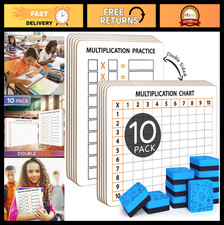 10 Pack Dry Erase Multiplication Chart Whiteboard 9"x12" Double-Sided Math Tool