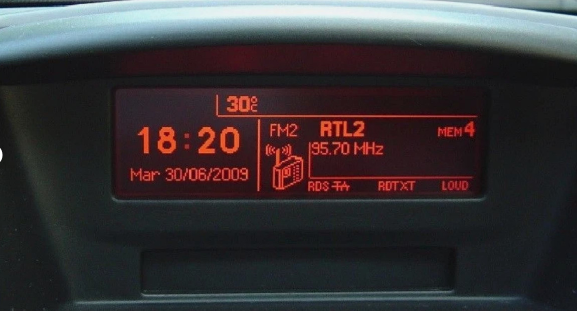 Écran afficheur LCD Peugeot 307 de remplacement pour console centrale orange