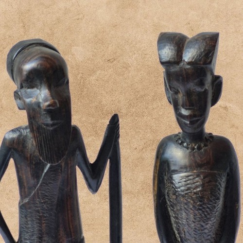 Hand Carved African Tribal Ebony Wood Man & Woman 15" Tall ~Sculptured Figurines - Picture 2 of 5